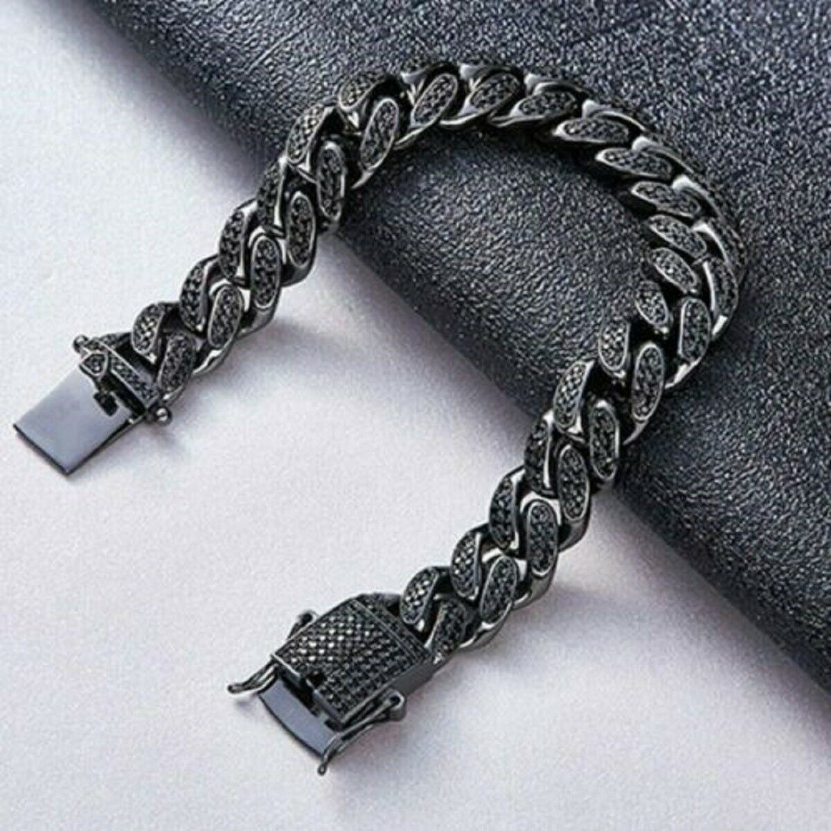 3.50 Ct Black Sim Diamond Miami Cuban Link Mens Bracelet 14K Black Gold