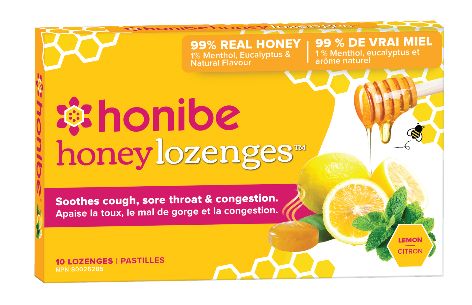 Honibe Honey Lozenges Cough Sore Throat Congestion Lemon 10 packs x 10 Canada
