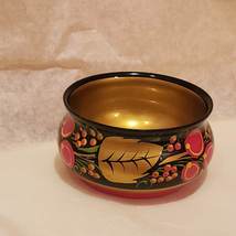 Khokhloma Painted Dish, Russian Lacquer, Gold Painted Bowl Colorful Trinket Tray
