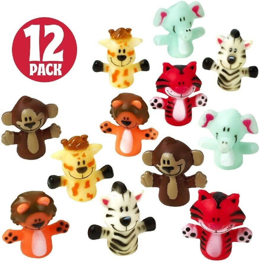 Dozen Zoo Animal Finger Puppets Bulk Toy Play Halloween Carnival Prize