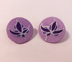 Hand Painted Silk Earrings Floral Pierced Post Handmade Lavender Purple ... - $37.00