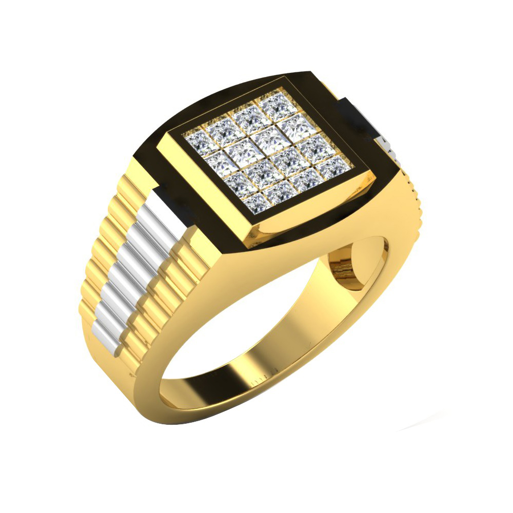 0.88 Cts Princess Cut Sim Diamond Men's Engagement Ring In 14KT Yellow ...