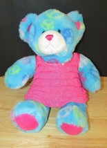 BUILD-A-BEAR LIGHT BLUE PEACE SIGN FRIENDSHIP TEDDY PLUSH in Pink Dress 15&quot; - $8.90