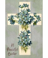 c 1909 Winsch Back Peaceful Easter Cross Religious Blue Flowers Floral P... - $12.99