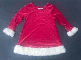 Bonnie Jean Red Velvet Mrs. Claus Dress Sz 5 Sparkle Faux Fur Trim Holiday Santa - $17.81