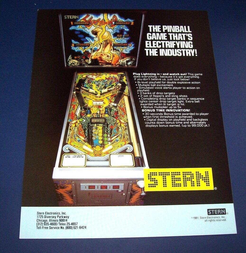 Stern LIGHTNING 1981 Original NOS Flipper Arcade Game Pinball Machine ...