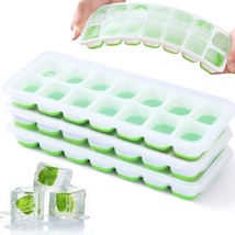 3 Flexible Silicone Ice Cube Molds with Lids   -   Make 14 Cubes Each   -  Green image 2