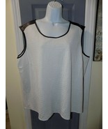 Calvin Klein Tank Top Blouse Black White Striped Faux Leather Shoulder S... - $25.80
