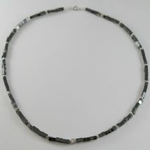 925 SILVER NECKLACE 4 WHITE DIAMONDS & CUBES OF SMOOTH HEMATITE MADE IN ITALY image 3