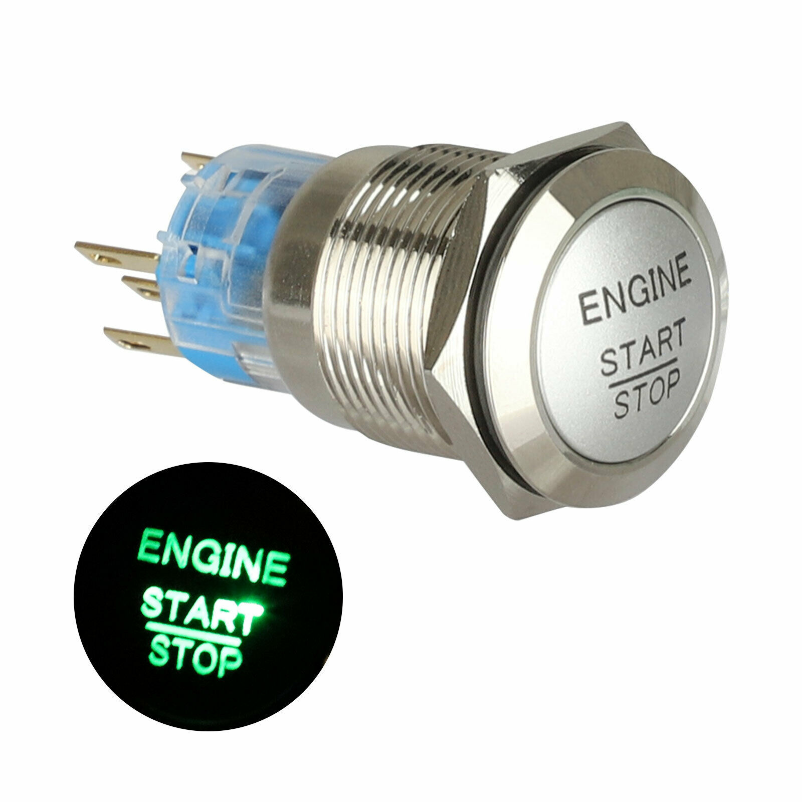 12V 19mm Momentary LED Marine Car Stainless Horn Push Button Light