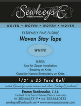 White 1/2" Woven Stay Tape - Fusible Tape Sold By the 25 yard Roll M494.11 - $9.00