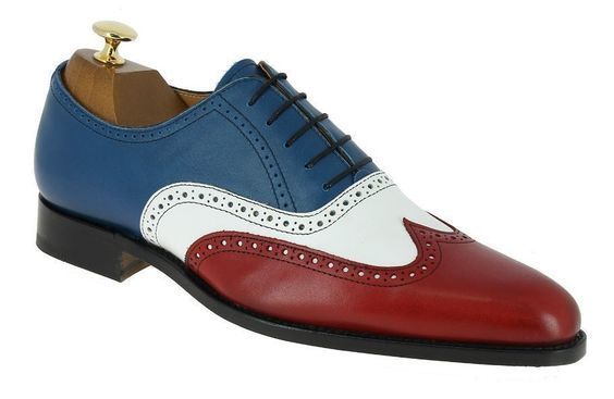 Mens Made To Order Multi Color Vintage Leather Wing Tip Rounded Toe Oxford Shoes