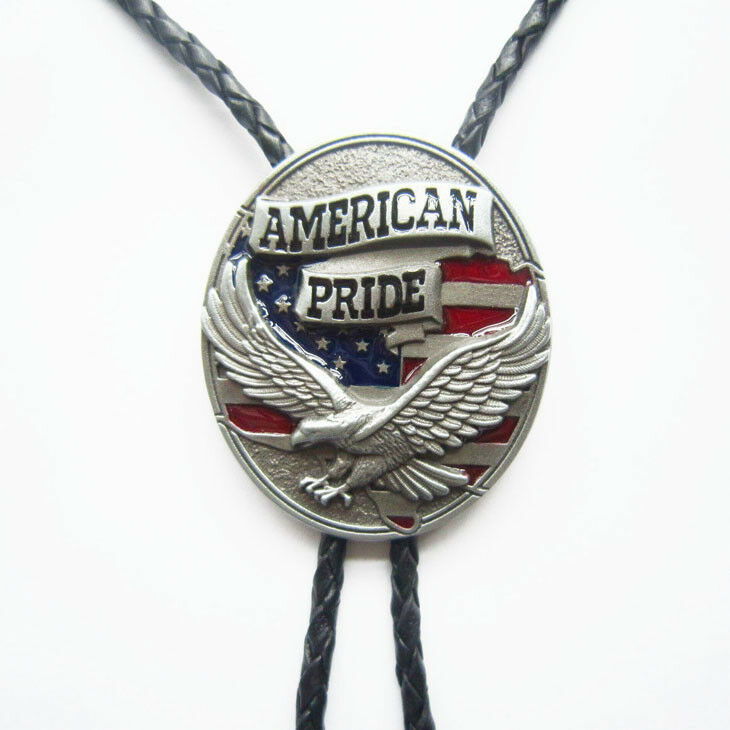 Western Cowboy Cowgirl Bolo Tie American Pride Eagle Oval Necklace also US Stock
