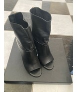NIB 100% AUTH Chanel 14P Black Lambskin Open Toe Pearl Heel Short Boots ... - $889.02