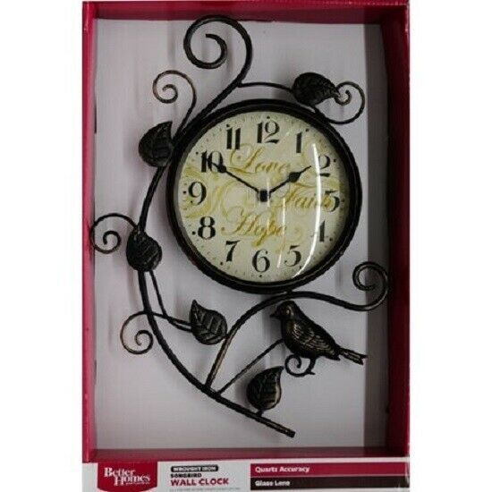 Better Homes & Gardens 15.25" Bird Wrought Iron Analog Wall Clock New in Box Wall Clocks