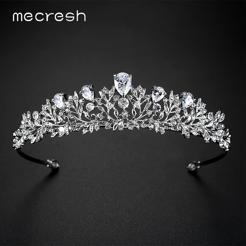 Mecresh Vivid Leaf/Plant CZ Crown and Tiara For Women 2021 European Fashion Crys