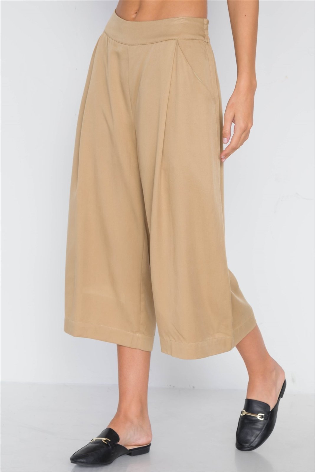 Khaki High Waist Cropped Wide Leg Pants Pants 9312