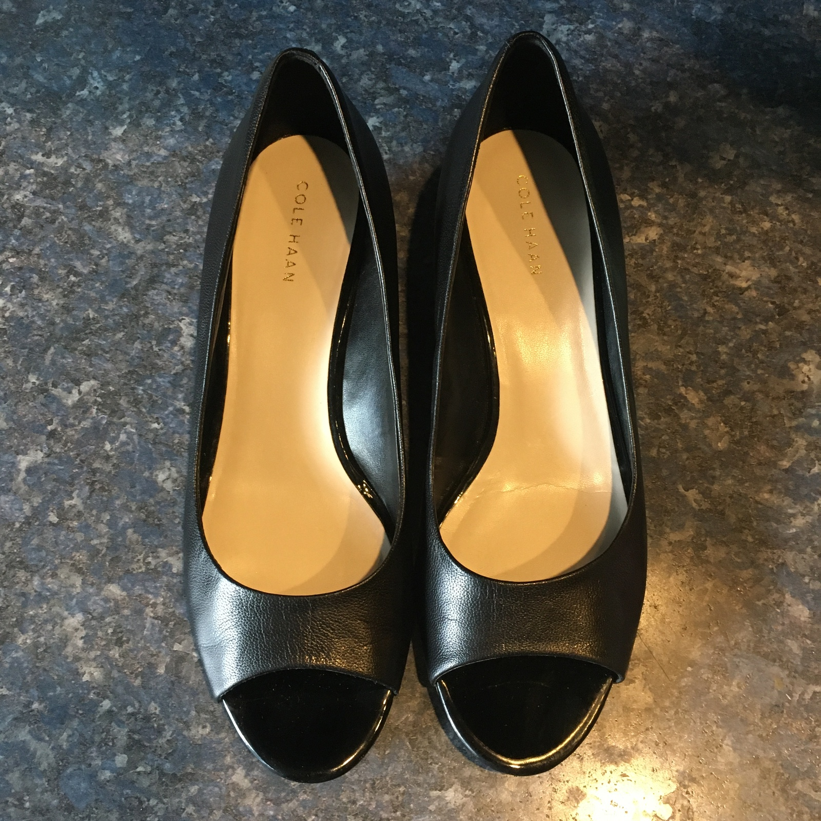 Cole Haan Black Leather ELSIE OPEN TOE WEDGE PUMP, Style# D43574, Women ...