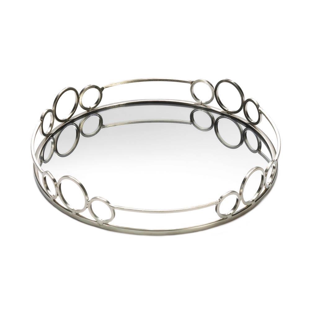 SILVER CIRCLES Mirrored Vanity Tray Modern Round Trays