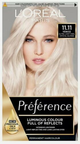 2 x L'Oreal Preference Permanent Hair Dye, 11.11 Ultra Light Cool Crystal Blonde