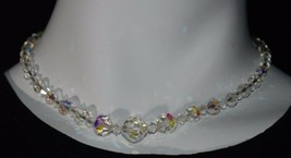 Vintage Silver Tone Clear Aurora Borealis Crystal Necklace 17.5" - $29.70