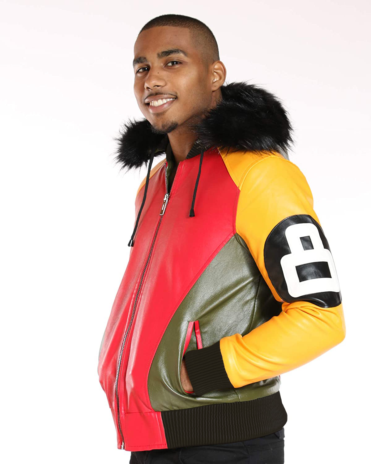 MENS 8 BALL POOL BOMBER HOODIE LEATHER JACKET - Coats & Jackets