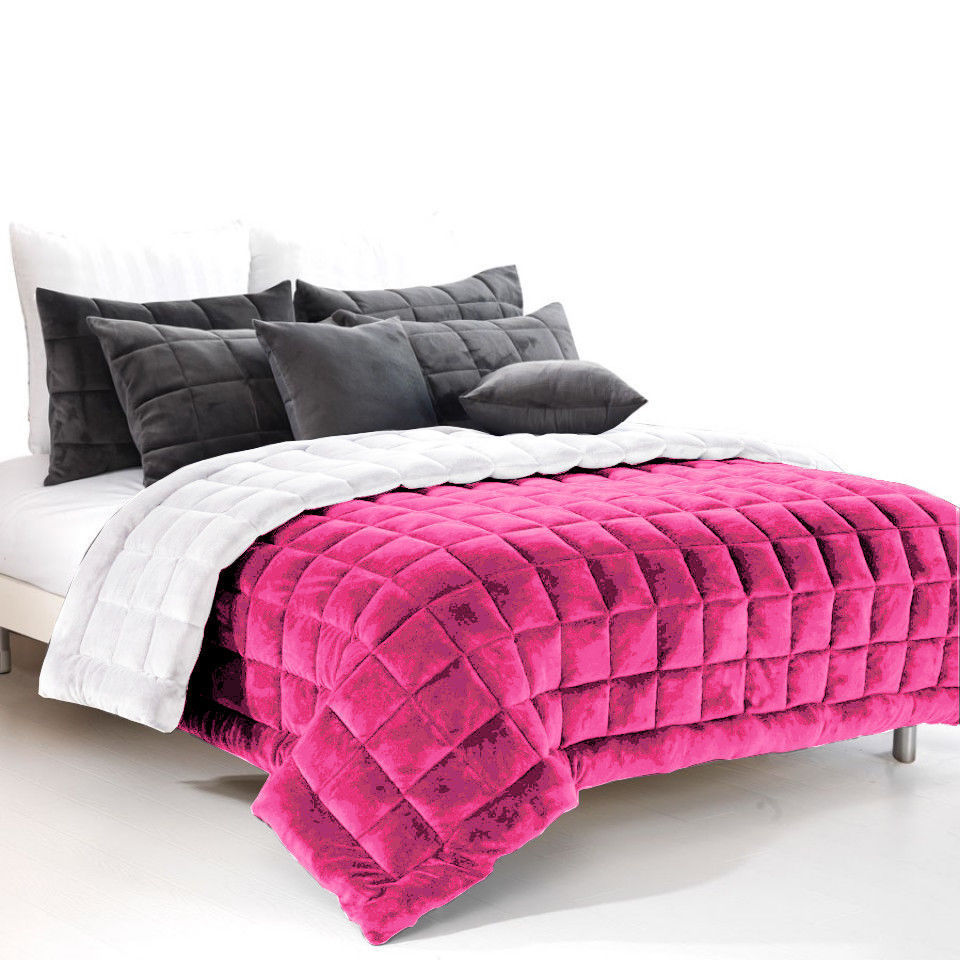 Twin Handmade Sheen Velvet Quilt Check Stitched AC Comforter Throw