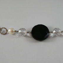 .925 SILVER RHODIUM NECKLACE WITH BLACK ONYX, WHITE PEARLS, CRYSTALS AND AGATE image 5