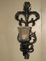 Vintage Wall Candle Sconce Homco Gothic Gold on Black Resin Plastic Scarce - $28.71
