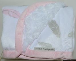 Blankets Beyond Baby Girl Pink Grey Feathers White 28 X 32 Inches image 2