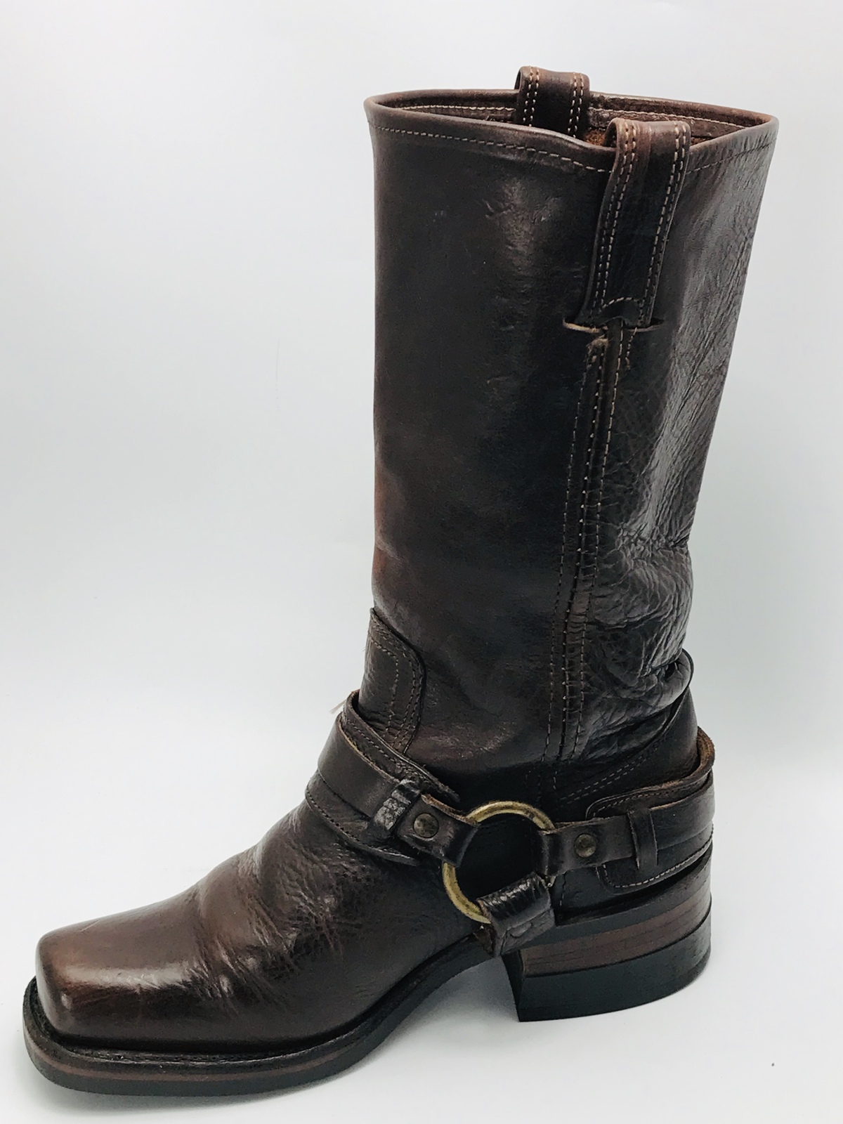 FRYE Women's Belted Harness 12R Boots 77250 Brown Leather Size 6.5M - Boots