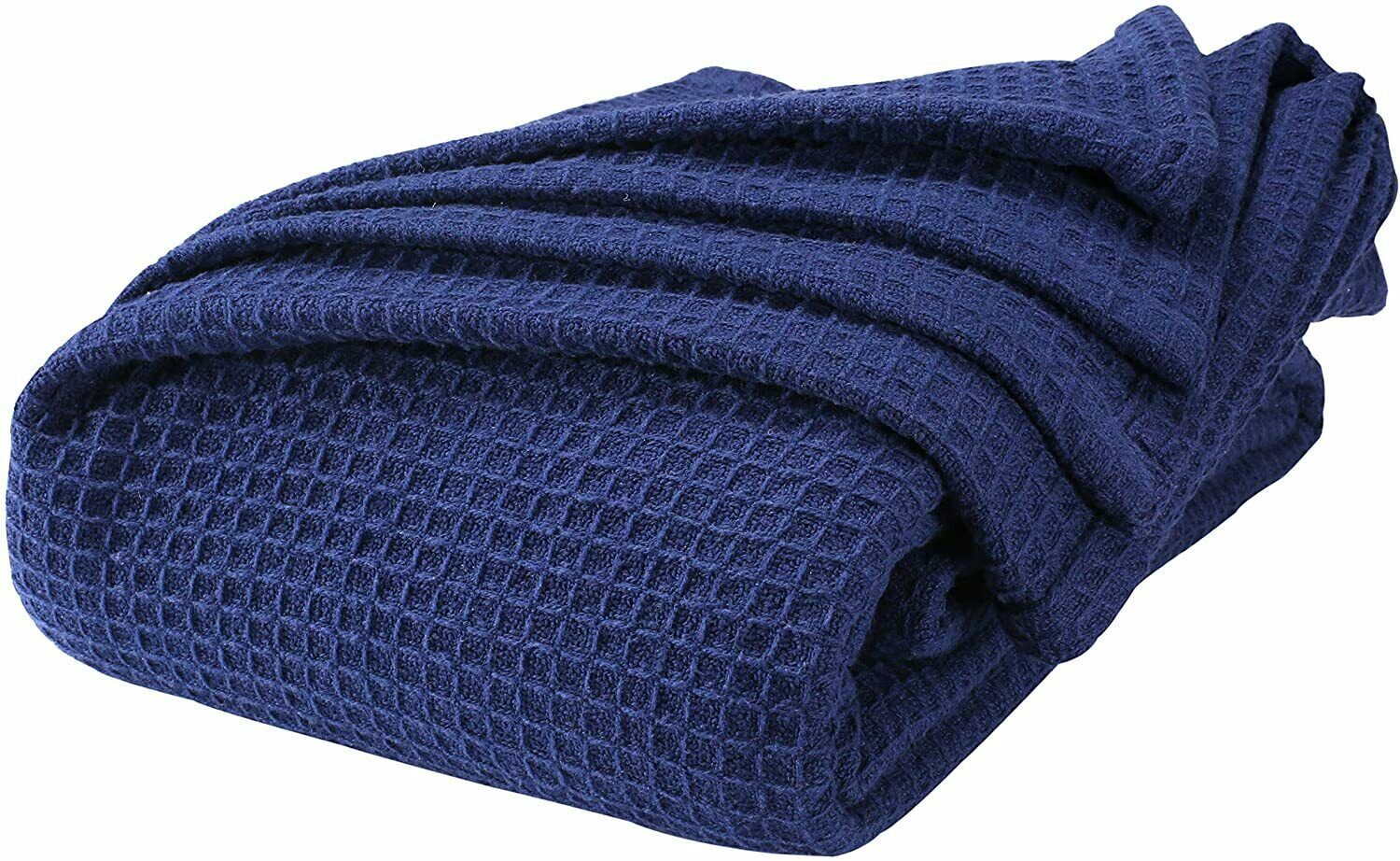 King Waffle Blanket Woven Navy Blue 102" x 90" Home Decor Soft Cotton