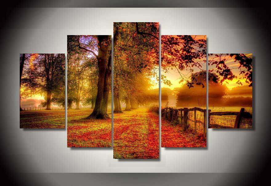 Trees country fall autumn 5 Piece Canvas Art Wall Art Picture Home