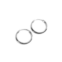 18K WHITE GOLD ROUND CIRCLE HOOP SMALL EARRINGS DIAMETER 12.5mm x 1.2mm, ITALY image 1