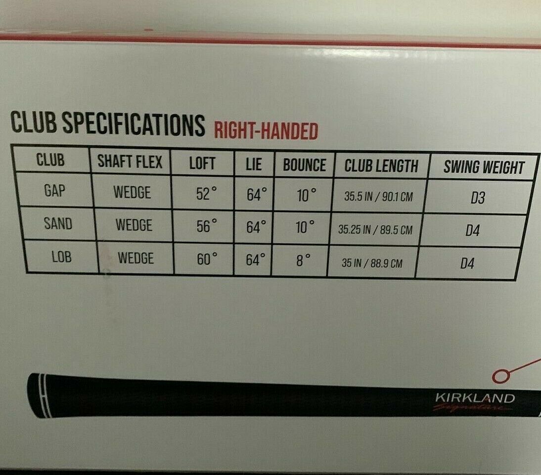 New In Box Costco Kirkland Signature 3 Piece Golf Wedge Set 52, 56