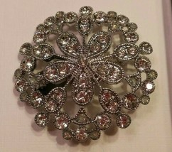 LIZ CLAIBORNE Flower Snowflake Brooch Clear Rhinestone Silver Tone Pin In a Box - $9.89