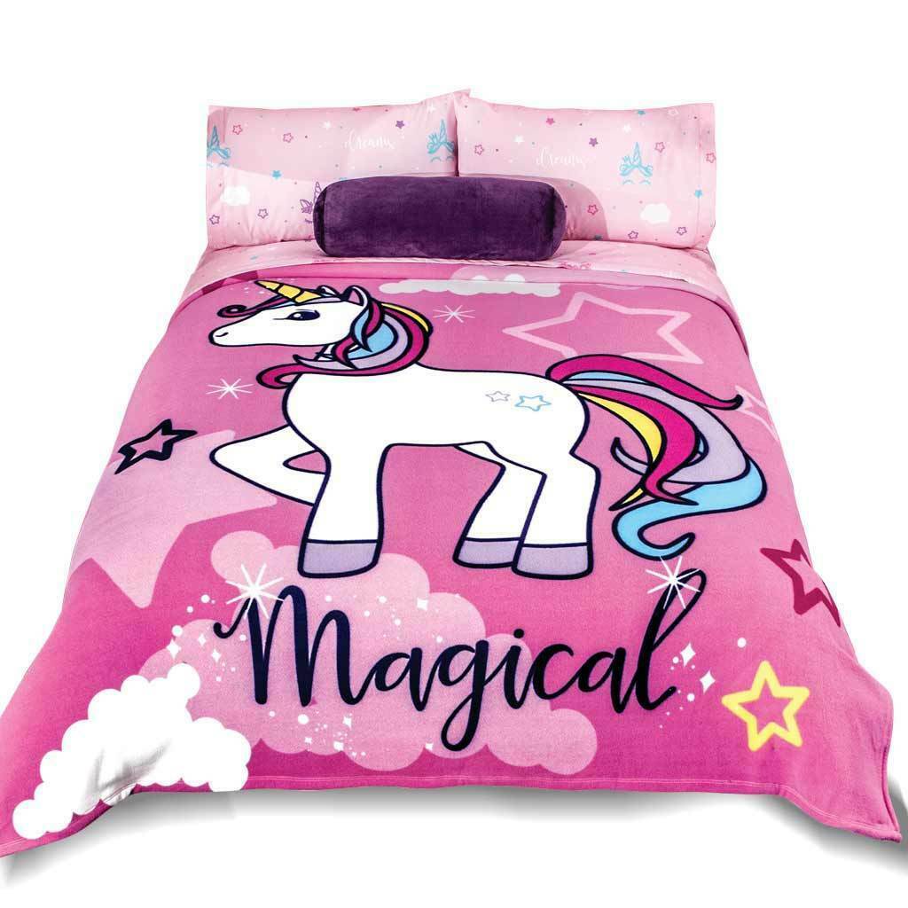 Unicorn Pink Girls Fleece Blanket by Intima Hogar Blankets & Throws