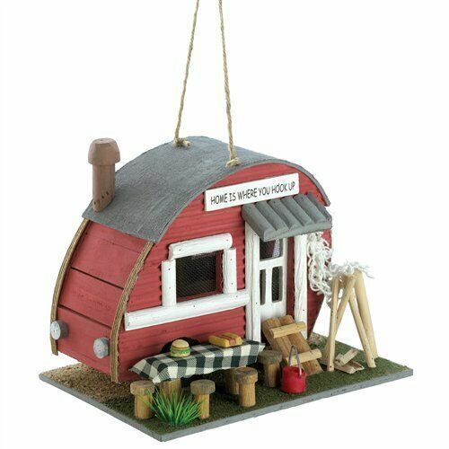 Red Vintage Camping Trailer Wood Birdhouse - $14.18