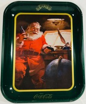 Coca-Cola Tray 1983 Santa and His List at HIs Desk Green with Gold Stripe - $16.95