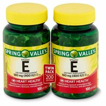 Spring Valley Vitamin E 180 mg (400 IU) Heart Health 100 Softgels 4PK Exp 01/24 - $19.88