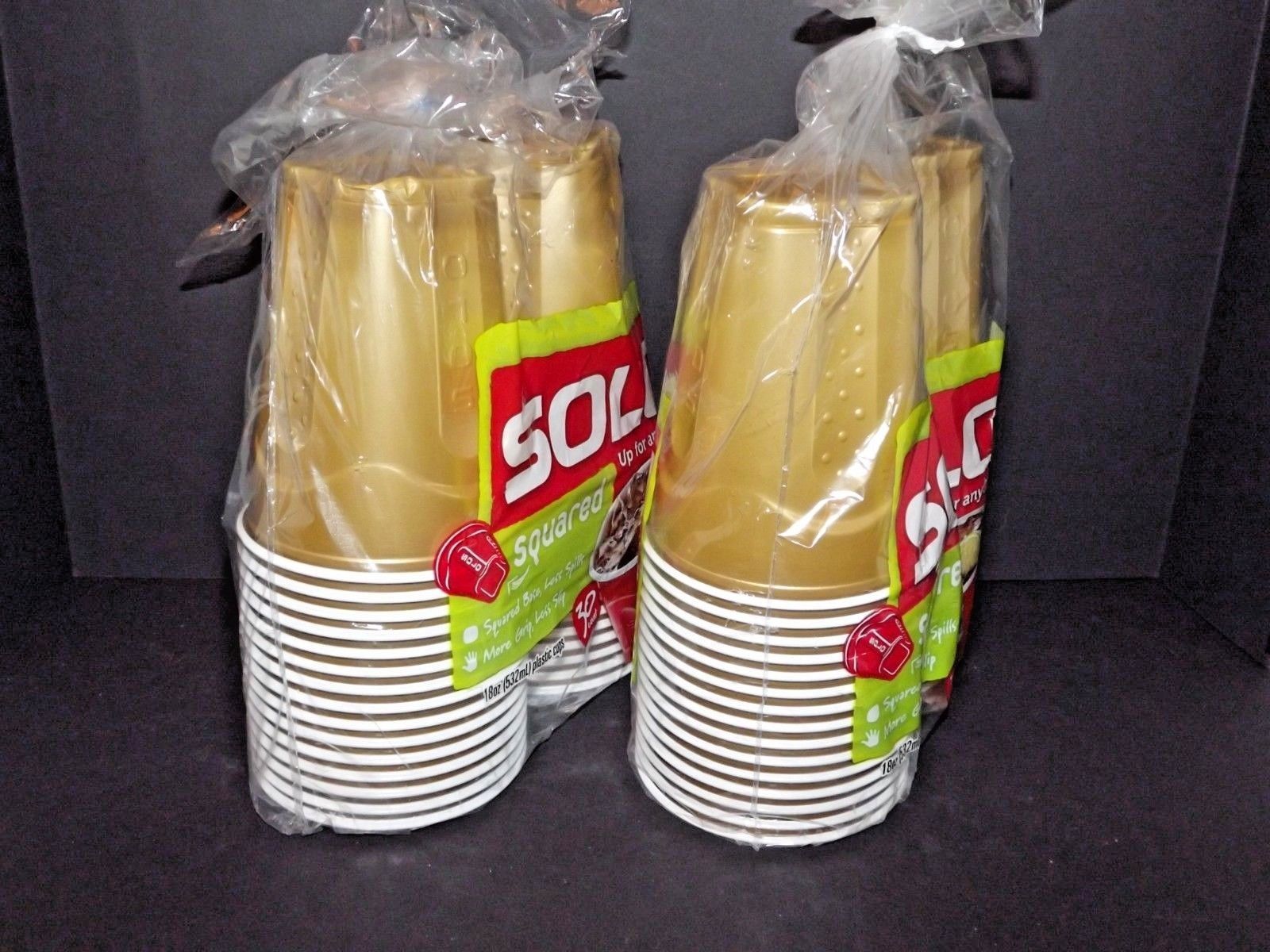 i 2 Packs Of 30 Solo Cups Squared Plastic Gold 18 Oz 60 Total Cups New