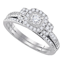 14k White Gold Round Diamond Bridal Wedding Engagement Ring Band Set 1/2... - $799.00