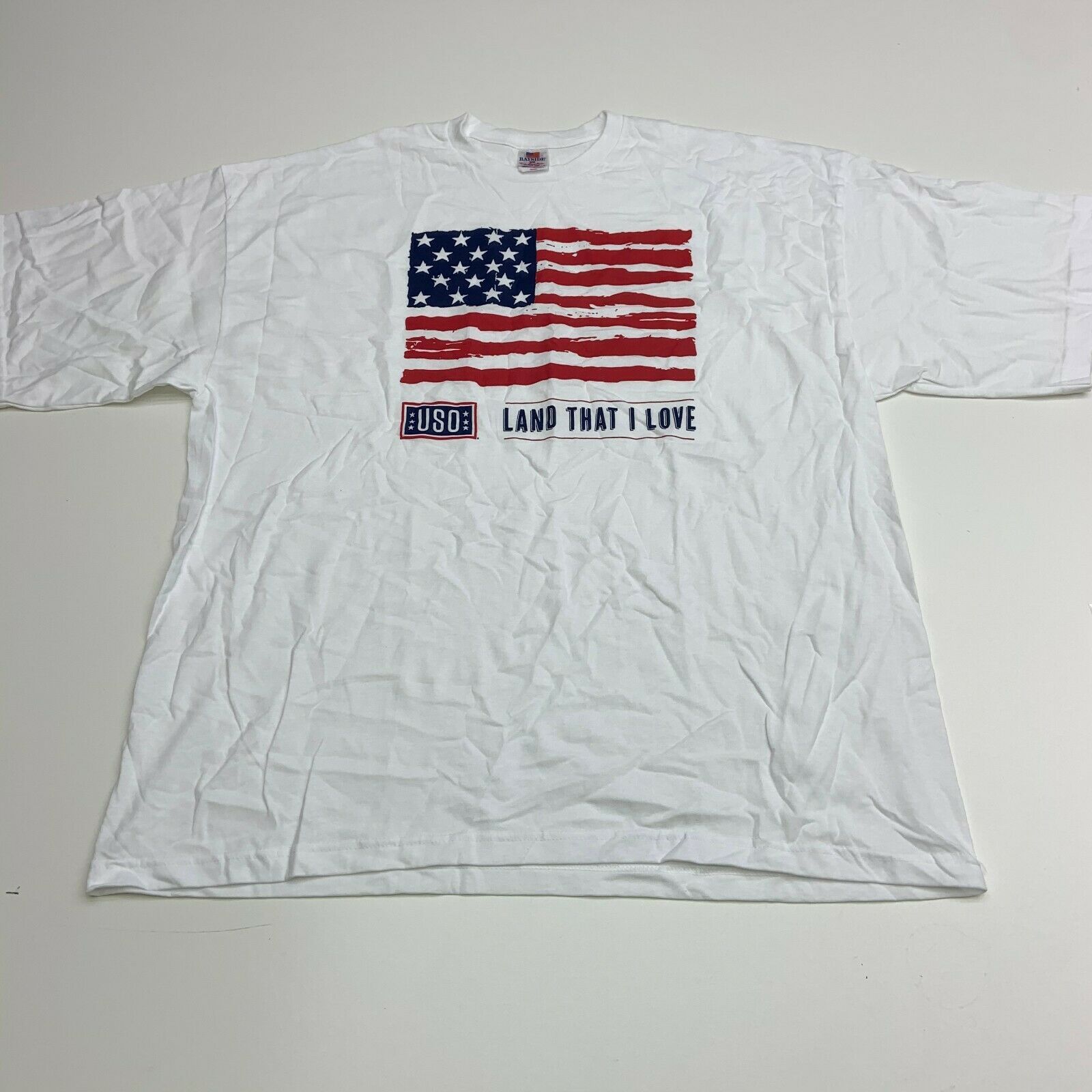 Bayside T-Shirt Mens XXXL USA flag MADE IN USA White Short Sleeve ...