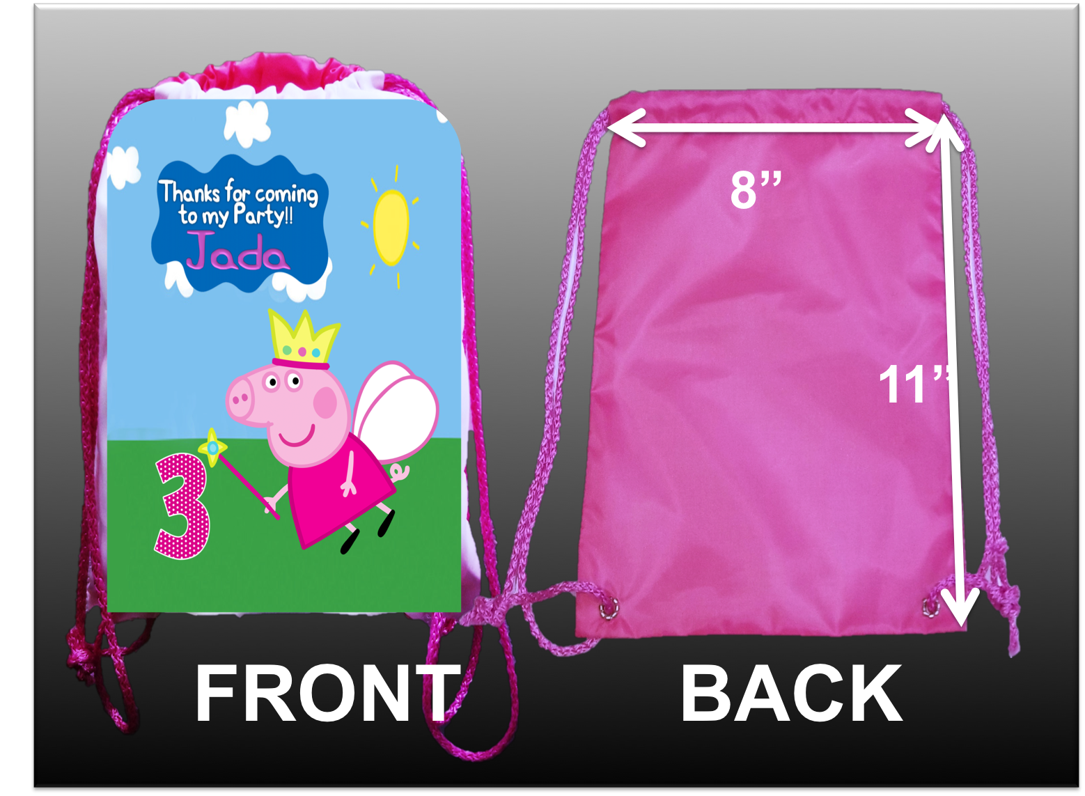10 PEPPA PIG Personalized Party Backpacks, PEPPA PIG FAVOR BAGS,8"x11