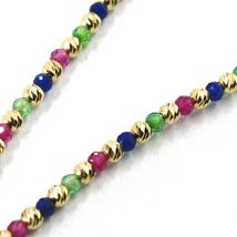 18K YELLOW GOLD BRACELET FACETED WORKED 2mm BALLS, BLUE GREEN RED CUBIC ZIRCONIA image 3