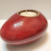 Red Stoneware Tealight Candle Holder, Made in Vietnam, Heavy Egg Shaped Pottery image 4