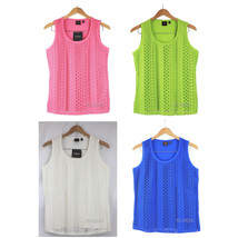 NWT Rafaella Women&#39;s CROCHET Knit Tank top Pink/Blue/Ivory/Green S-XXL M... - $24.99
