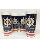 4 Vintage Thermo Serv Tall Tumblers Red White Blue Lake Anchor Boat Made... - $29.69
