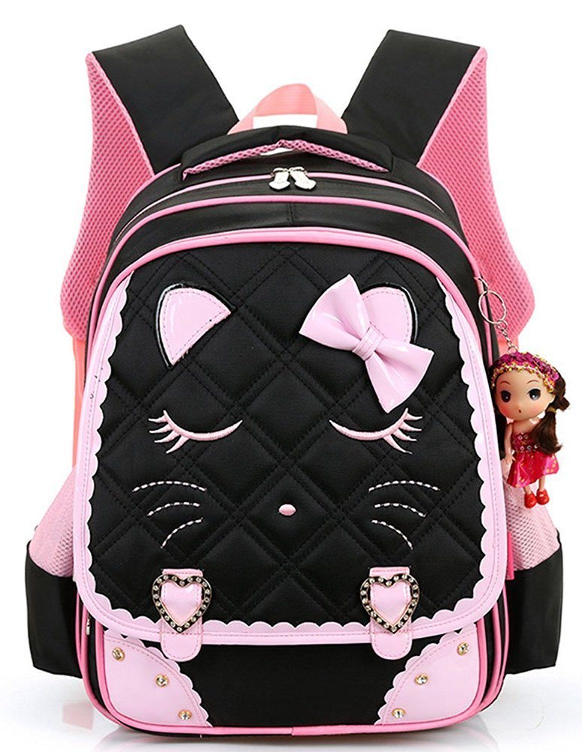 Cute Cat Face Bow Diamond Bling Waterproof Pink School Backpack Girls ...