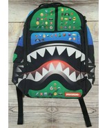 Sprayground Backpack Emoji Shark Black Green Blue 17&quot; x 14&quot; - $77.59
